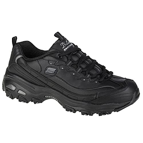 Skechers D'Lites - Fresh Start, Scarpe Donna, Black Black Leather Mesh Charcoal Trim Yellow Bbk, 39.5 EU