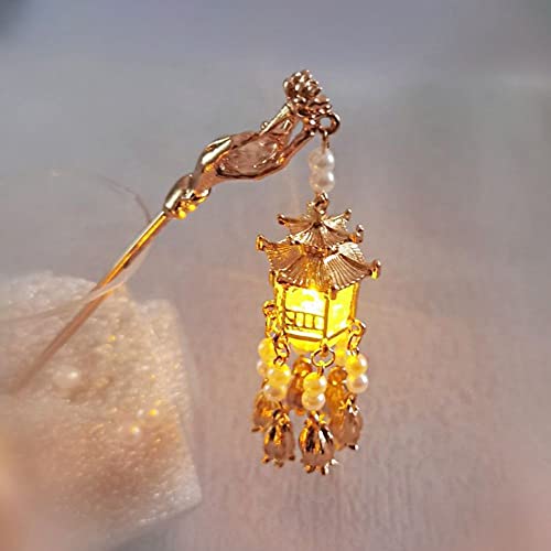BYBYCD Retro Women Glow Hairpin Alloy Pavilion Pendant Girl Hair Accessories Hanfu Hair Sticks Ancient Style Hairpin Chinese Style Headwear(E Blue Light) - Image 7