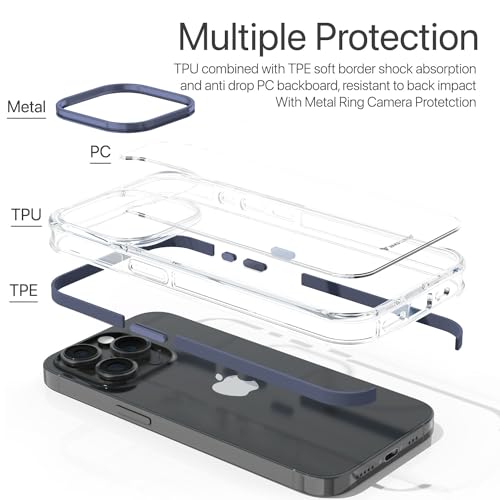 Image of Vaku Luxos Apex Series Back Cover Case for iPhone 15 Pro Max Metal Frame Camera Bump Scratch Resistant Slim Thin Military-Grade Protection - Blue