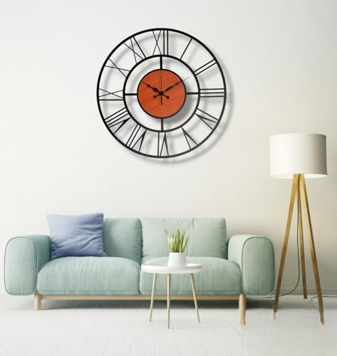 Image of Arabs Morden Metal & Wooden Analog Wall Clock for Living Room Bedroom Office Kitchen Stylish Wall Clock for Home and Hall Designer Big Size Modern (Roman, 50 Cm)