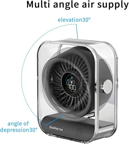 Qumox Ventilatore Da Tavolo Con Display Digitale, Ventola Portatile Ricaricabile Con 6 Velocità, Silenziosa 10-15Db, Inclinazione 30°, Schermo Led, Batteria 4000Mah Per Casa, Ufficio, Esterni - 4