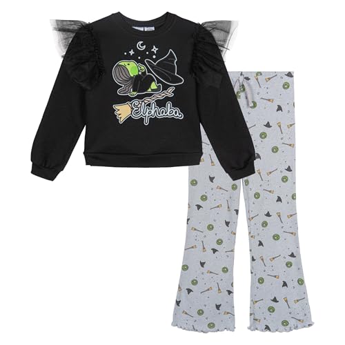Wicked Elphaba Toddler Girls Fleece Pullover Sweatshirt and Ribbed Flare Leggings Outfit Set Black/Gray 4T