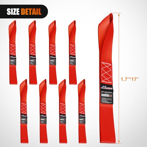 Image of Nilight Soft Loop 1.7 inchx17 inch Motorcycle Tie Down Straps Heavy Duty 12000Lbs Max Break Strength for Securing ATV UTV Kayak Moving Cargo (8PK-Red)