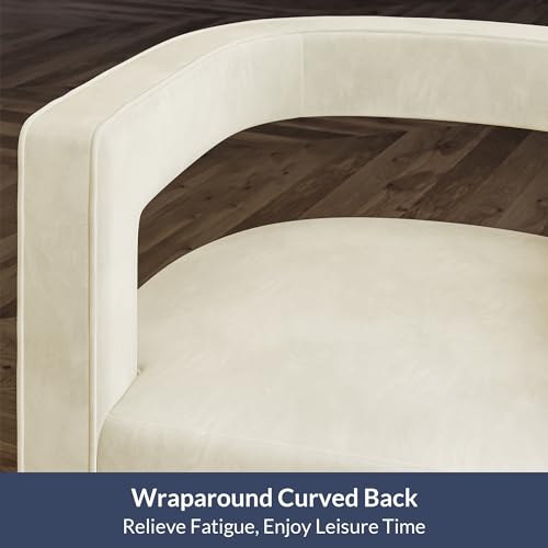 Image of BELLEZE Swivel Barrel Accent Chair Set of 2, Modern Upholstered Arm Comfy Velvet Curved Back Round Chair with Gold Base Wood Frame, 360 Degree for Living Room Bedroom Office,Ivory