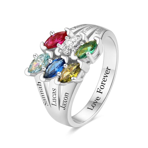 Personalized 2-6 Horse Eye Shape Birthstone Rings Custom Love Family Mother Name Ring Wedding Mother Days Birthday Jewelry Gifts for Women Grandma Mom Her Daughter3