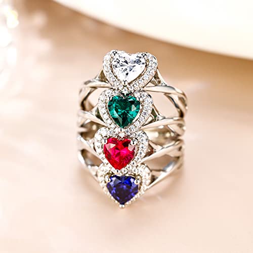 Bellna Promise Ring For Her 925 Sterling Silver Created Ruby Blue Sapphire Emerald Diamond Heart Promise Wedding Engagement Ring For Wife Girlfriend Her Anniversary (7, Ruby) #TOP4