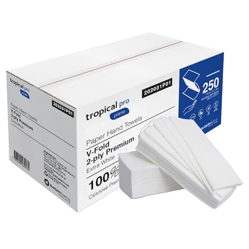 V-Fold Paper Hand Towels 2-Ply 3750 Sheets (15 x 250) High Absorbency Disposable Towels for Washrooms & Kitchens. Tropical Pro Prime