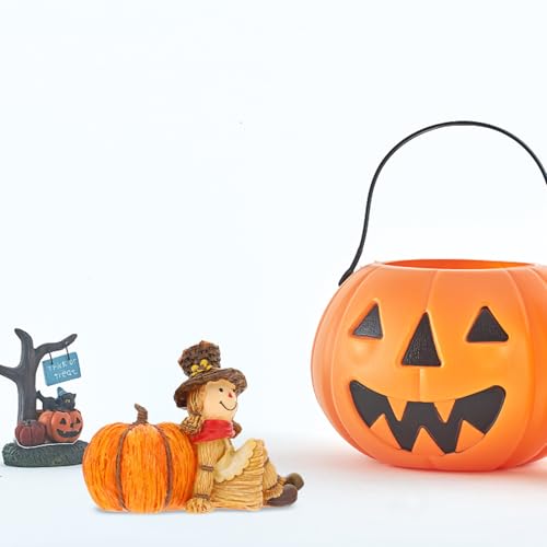 Elegantes calabazas artificiales de resina con espantapájaros para interiores 7