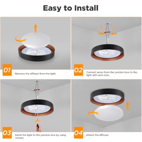 Image of LUTEC Flush Mount Ceiling Light, Matte Black with Gold Interior, 13in 23W Dimmable LED Ceiling Lights, 3000K Daylight, 3000lm Super Bright Energy-Efficient Modern Lamp for Bedroom, Hallway, Kitchen