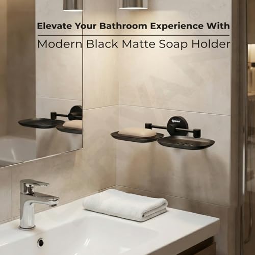Image of GRIVAN Stainless Steel Dual Soap Holder | Round Shape Soap Stand for Bathroom | Wall Mounted Corrosion-Free Black Matte Soap Dish