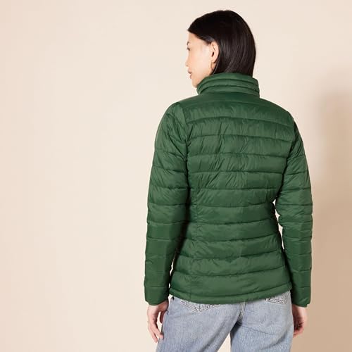 Amazon Essentials Damen Leichte, Langärmelige, Wasserabweisende, verstaubare Pufferjacke (Erhältlich in Übergröße), Dunkelgrün, S