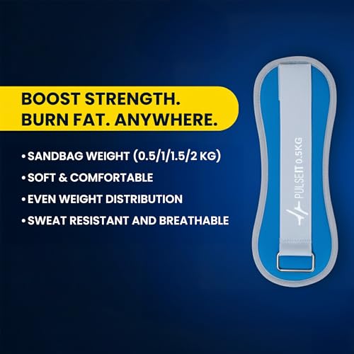 Image of PulseITWeightMax Adjustable Wrist & Ankle Weight Straps. Resistance Weight Bands with Secure Strap. Strength Training, Cardio, Rehab, Pilates & Physiotherapy- Unisex Fitness Gear Blue (2x1kg)