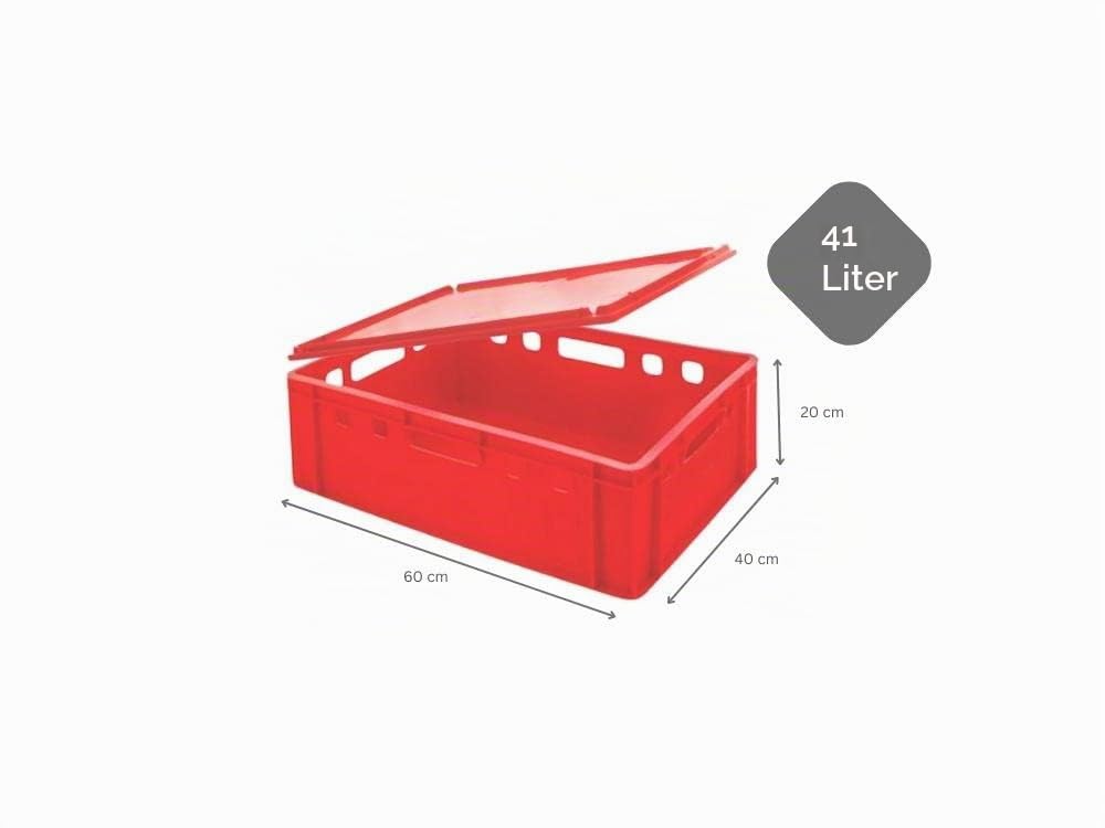 PROREGAL CHEFGASTRO Eurobehälter Fleischerkasten E2 mit Auflagendeckel | HxBxT 20x40x60cm | 41 Liter | Rot | Fleischerkiste, Fleischkiste, Metzgerkiste, Fleischbehälter
