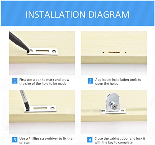 Single Swing Glass Cabinet Showcase Türschloss Glass Cabinet Lock für 5-8mm Glastür mit 2 Schlüsseln，Kein Bohren erforderlich