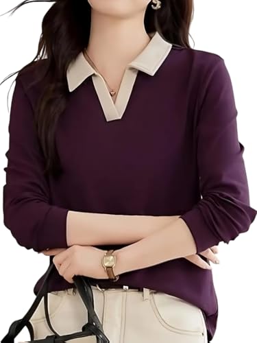 Image of Women's Polo T-Shirt | Long Sleeve Casual T-Shirt for Womens || Soft Comfortable Korean Style Trendy Top for Women