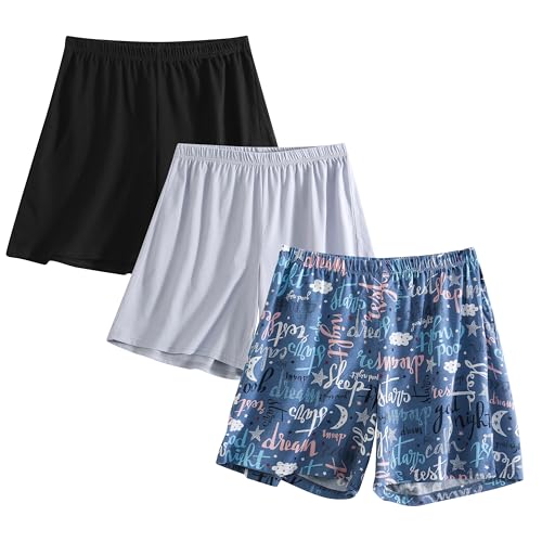 Image of PNAEONG 3 Pack: Womens Pajamas Shorts Set Soft Elastic Waist Lounge Shorts Printed PJ Bottoms