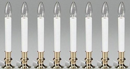 Christmas Candle, Electric, Clear Flame, White/Brass, 9-In.