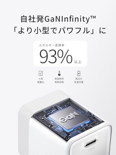 UGREEN Air 当社65W最小級 USB-C 超小型 GaN急速充電器 折りたたみプラグ 【卵の2/3のサイズ】 iPhone 17/16/15/14/13 MacBook Air iPad Galaxy Android スマホ ノートPC 対応 PSE認証 いたわり充電対応 バッテリー保護 温度制御 100W USB-Cケーブル付き ホワイト
