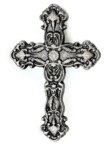 UHRIG Croce da parete in ferro massiccio, crocifisso in ferro battuto da appendere, croce cristiana da parete, altezza 25 cm. nero antico/argento