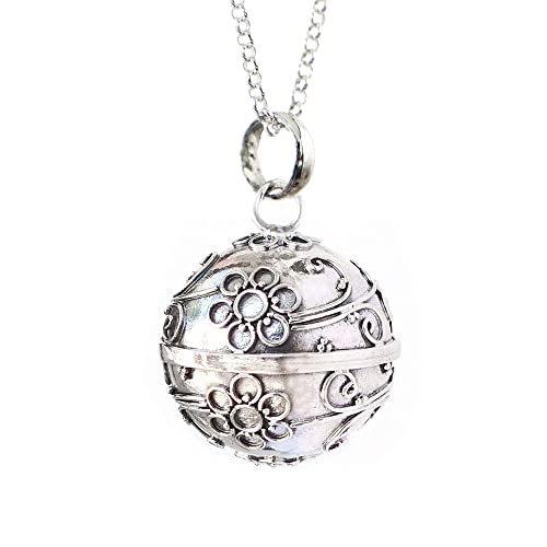 20mm Angel Caller Chime Bell Pendant Sterling Silver Bali Harmony Ball 30  Chain Necklace (Cherry Blossom (LS55))