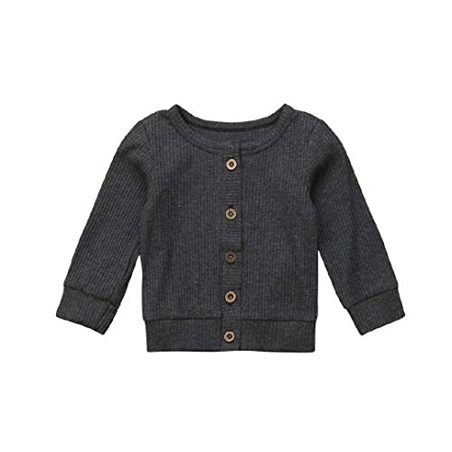 Seyurigaoka Newborn Baby Boys Girls Knit Cardigan Sweater, Infant Button-Down Cotton Sweater, Unisex Baby Clothes (Grey, 0-3 Months)