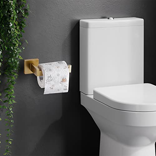 Image of TQKAG Brushed Gold Toilet Paper Holder Wall Mount Roll Holder for Bathroom | SUS304 Stainless Steel, 6.38 Inch, Modern Square Tissue Roll Holders, Wall Mount, 2 Easy Installation Options, Kitchen