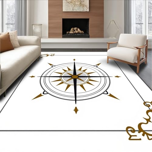 ODIKA Flatwoven High Traffic Area Rug 4x6, Vintage Compass Rose