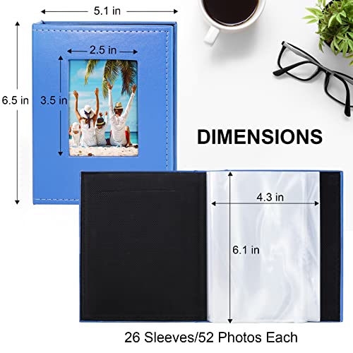 Image of Vienrose Small Photo Album 4x6 Holds 52 Photos, 2 Pack Mini Leather Photo Album with Cover Window, Acid-Free Baby Picture Album for Wedding, Family, Travel & Gift Keepsake, Blue