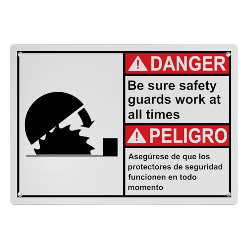 Weatherproof ANSI Guards On Sign (Be sure safety guards work at all times - Asegúrese de que los protectores de seguridad funcionen en todo momento) 8 in
