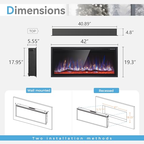 Image of 42 inch Electric Fireplace Inserts /Wall Mounted Ultra-Narrow Bezel Fireplace
