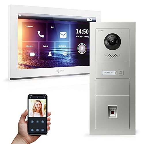 Goliath Hybrid - IP | Full-HD Video Türsprechanlage | App | 1-Fam | 1 x Full-Touchscreen 10 | Aluminium Unterputz Türstation | + Fingerprint | 180° Ultra-Weitwinkel | AV-IPS-550