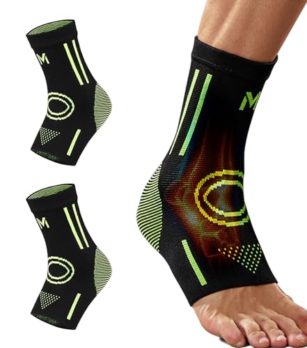 Image of 1Pair Ankle Brace Compression Sleeve for Foot Pain Relief, Swelling, Plantar Fasciitis, Injury Recovery, Compression Ankle Support for Running, Sports (Black & Green, X-Large)