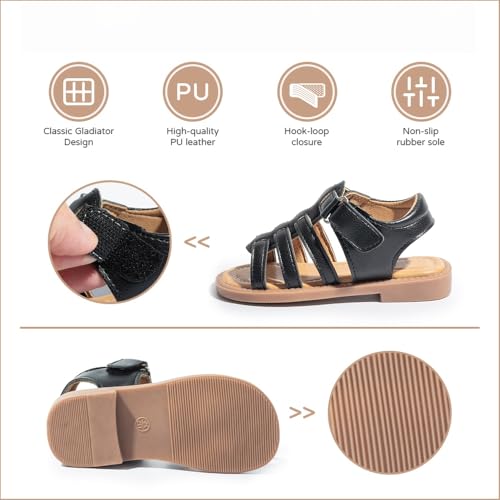 Image of Toddler Girls Sandals Slip-On Open Toe Sandals Little Kid Non-Slip Soft Rubber Sole Princess Flat Shoes