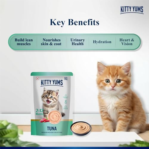 Image of Kitty Yums Kitten Wet Mousse 80g | Tuna | Rich in Protein | Promotes Hydration & Easy to Digest | Grain Free | No Artificial Flavours | Packed with Essential Vitamins & Antioxidants