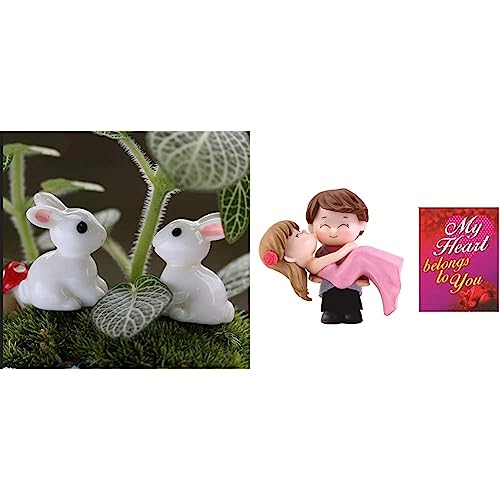Image of Chocozone Pack of 18 Cute Rabbit Miniatures Garden Decoration Items Garden Decor - 2.5cm & Chocozone Couple Hug Resin Showpiece Couple Miniatures Romantic Gifts for Girlfriend (Hug Couple) Multicolor