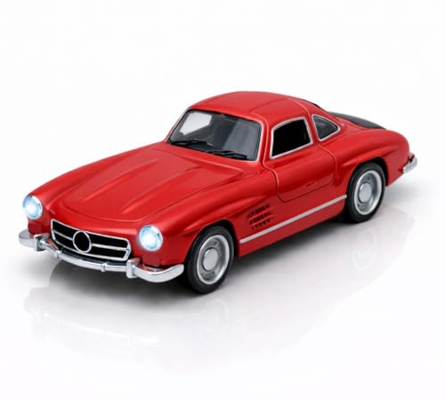 Image of Mercedes Vintage Diecast Toy Car -1:36 Scale Pull Back Metal Classic Car Model with Openable Doors, LED Lights & Music - Alloy Mini Vehicle Gift for Kids, Boys & Collectors【RED】