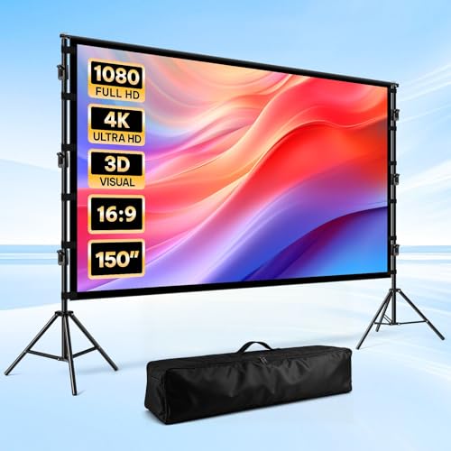OGL 4K Projector Screen Ultra HD Movie Foldable Portable for Outdoor Home Office Cinema Theatre TV with Front Rear Projection Tripod Stands Carry Bag (150 Inch)