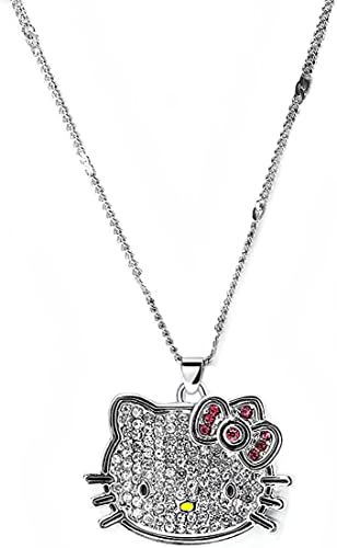 Rhinestone KT Cat Pendant Necklace Y2k Gyaru Kawaii Cute Gothic Punk Chain Choker for Women Eboys Egirls (4.72 x 3.54 x 0.39 inches; 1.06 Ounces)