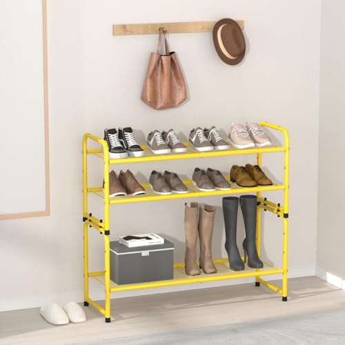 Image of 2 Pack Shoe Rack, 2-Tier Metal Stackable Shoe Shelf Storage Organizer, Heavy Duty Wire Shoe Stand for Entryway, Closet, Hallway, Holds 50 LBS, Gold