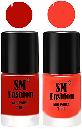 Image of Long Lasting Nail Polish | Nail Paint Combo 7 ml Each) - Set of 2 Red Orange-Light Orange