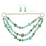 LRXIYODE Conjunto de Joyas Mujer Collar de Resina Verde Multicapas Pendientes Creativos Colgante Delicado para Cuello Accesorios Moda Fiesta