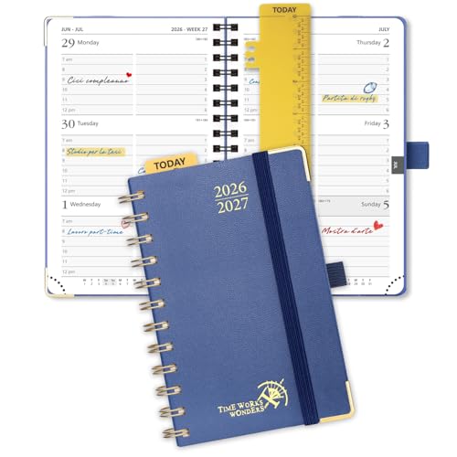 POPRUN Pocket calendar 2026-2027,pocket planner Jul 2026-Jan 2027, 6.5" x 3.5" Small Planner for Purse,Inner-pocket Weekly Planners with Hardcover, Tabs, Ruler, Pen Loop ,Unisex Weekly Plann