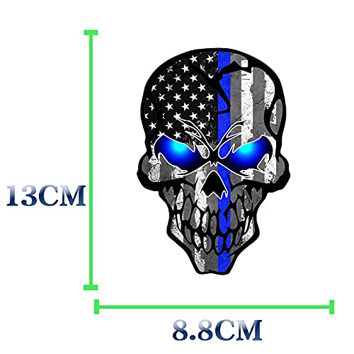 Image of 2 Pack Car Decals Stickers, Skull Reflective US Flag with Thin Blue Line, Honoring Police Law Enforcement Vinyl Stickers Van Trucks Women Men Motorcycle Laptop Decals Skateboard Bike Bumper Window
