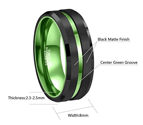 Crownal 8Mm Green Black Tungsten Wedding Bands Rings Men Women Green Groove Matte Finish Size 6 To 16 (8Mm,9) #TOP2