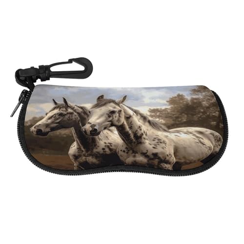 LZQPOEAS Two Horse Eyeglass Case Ultra Light Glasses Case Unisex Protective Sunglasses Case Large Sunglasses Pouch Travel Zipper Eyeglasses Holder Fashion Glasses Storage Bag