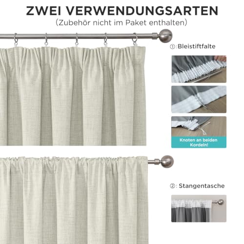 Joydeco Blickdicht Verdunkelungsvorhang Kräuselband Thermovorhang Gardine – Ansicht 3