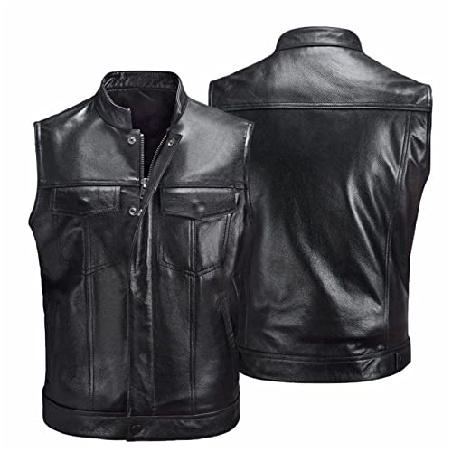 Chaleco de cuero de la PU para hombre chaqueta sin mangas negra con cremallera XXXL 2