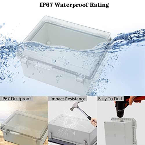 Zulkit Junction Box Abs Plastic Dustproof Waterproof Ip67 Electrical Boxes Hinged Shell Outdoor Universal Project Enclosure Grey Clear Cover, Stainless Steel Buckles 8.7 X 6.7 X 4.3 Inch #TOP5