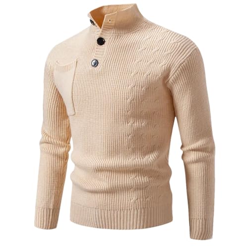 Men’S Stand Collar Knit Pullover Solid Color Casual Knitted Sweater Pockets Daily Outfit