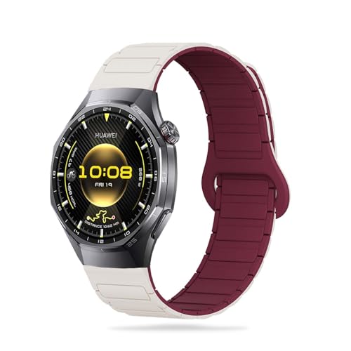 HUAWEI WATCH GT 6 Pro 対応 バンド 交換ベルト【HUKWIMO】スマートウォッチ 磁気 バックル付き ステンレス製交換バンド ファッション 伸縮 頑丈 サイズ調整可能 男女兼用 細身 (スターホワイト × ワインレッド)